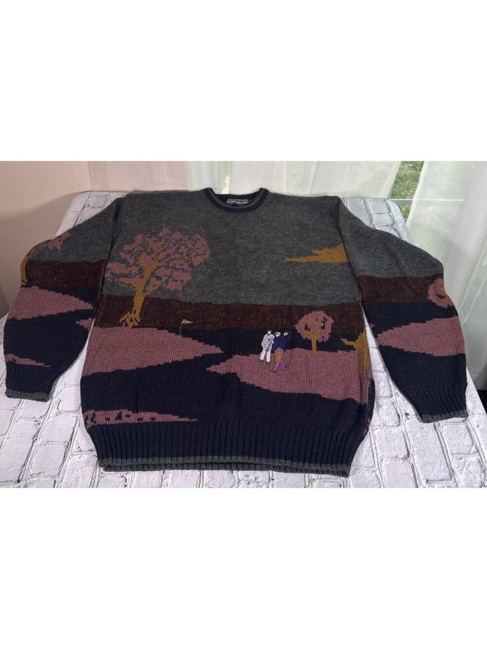 Vintage 80s Campus Golf Scenery Sweater Men’s Size XL Embroidered  Sweater Sport